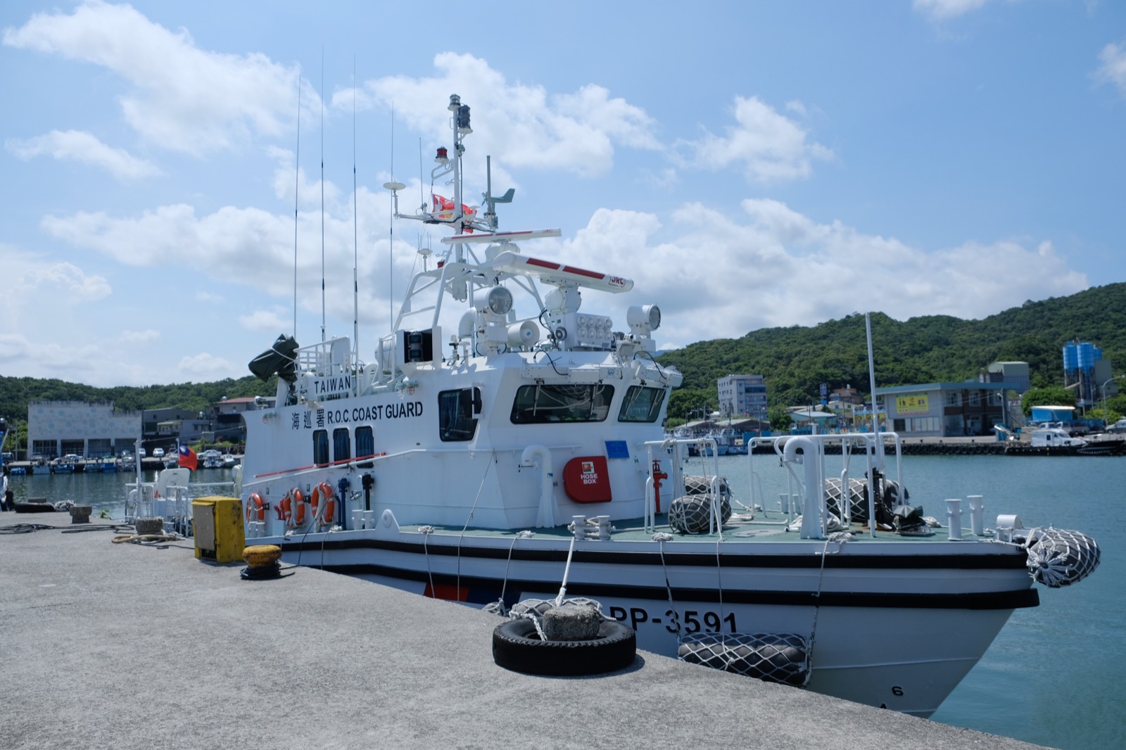 Ocean Affairs Council Coast Guard patrol vessel moored at Gongliao Aodi Fishing Harbor